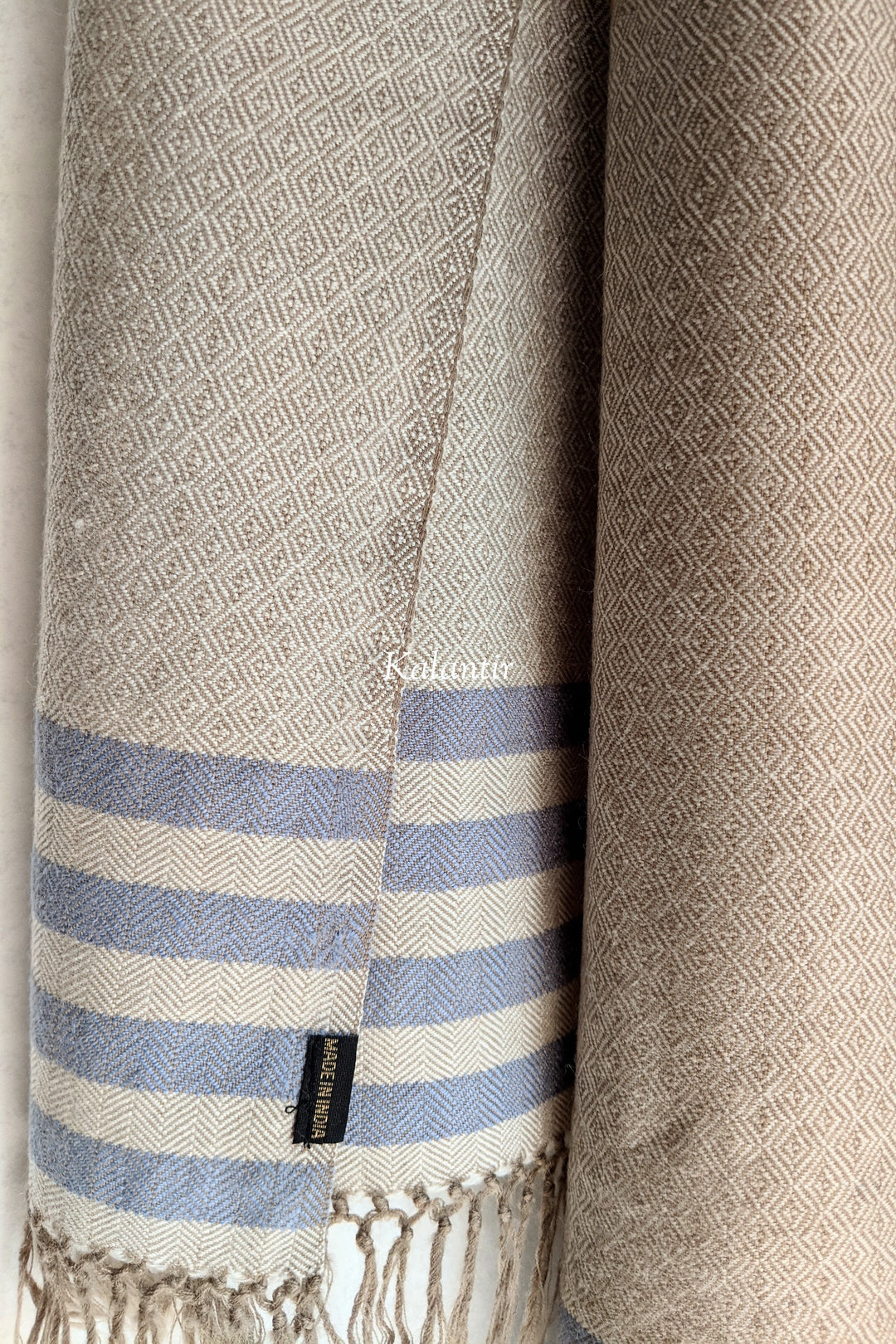 Elegant Beige and Blue Colored Pure Woollen Kullu Scarf for Men