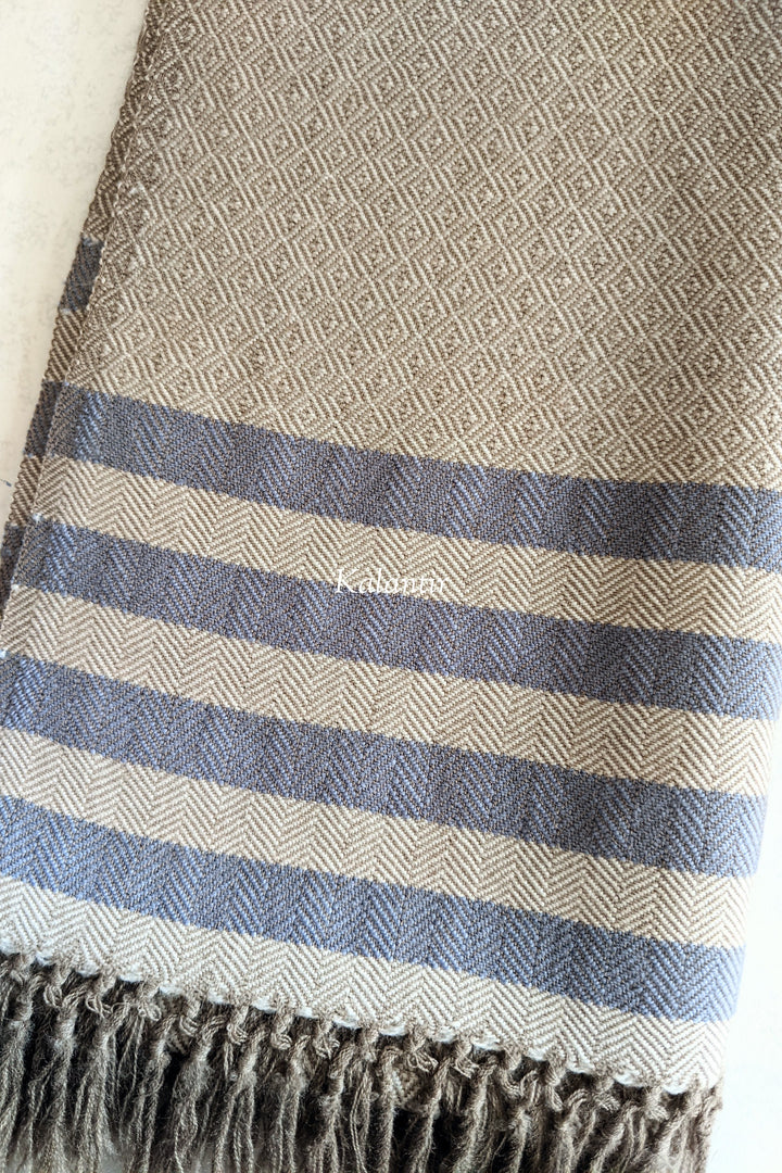 Elegant Beige and Blue Colored Pure Woollen Kullu Scarf for Men