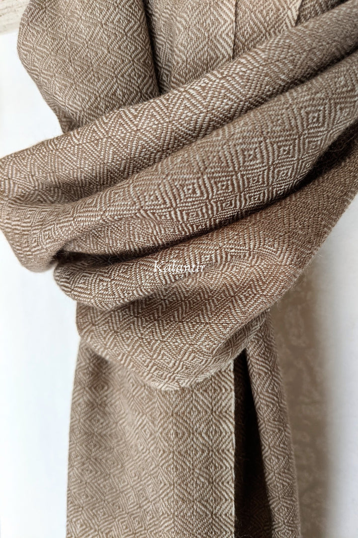 Beige Colored Pure Woollen Kullu Scarf for Men