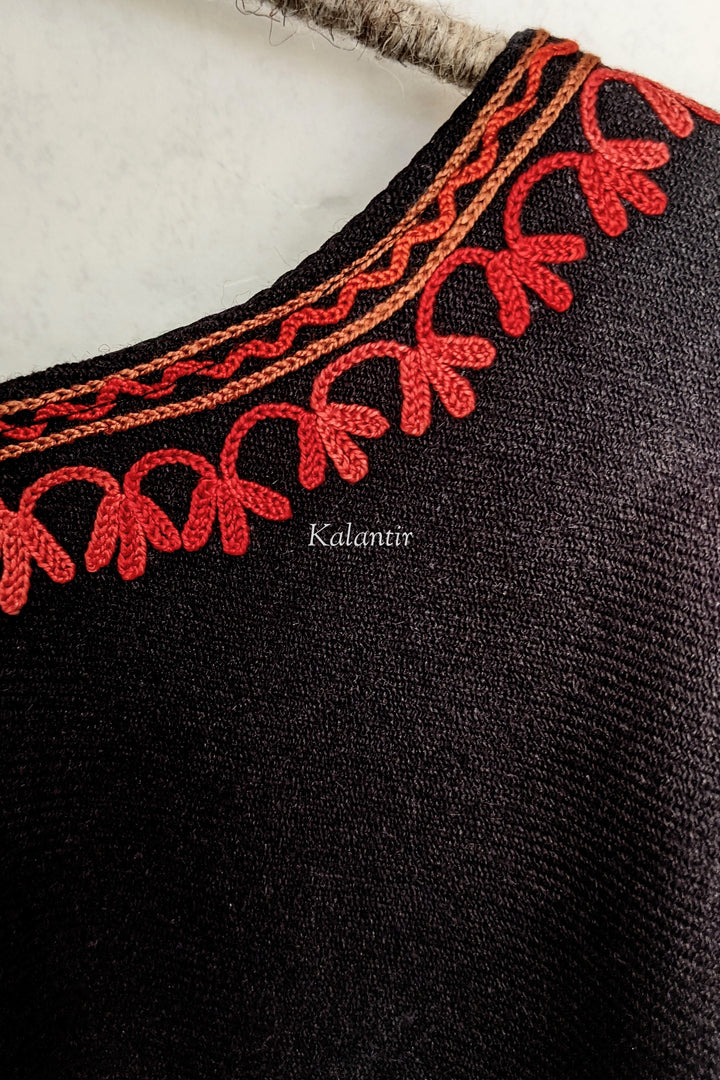 Kashmiri Aari Embroidered Black Woollen Poncho