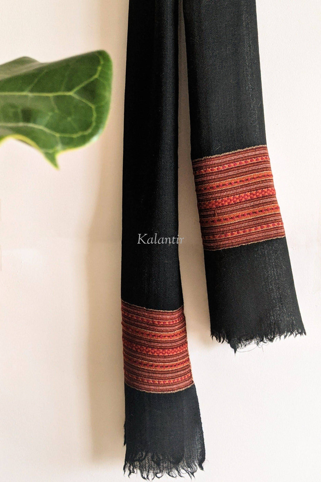 Black Colored Authentic Woollen Kullu Scarf for Men | Pure Sheep & Angora Wool Blend