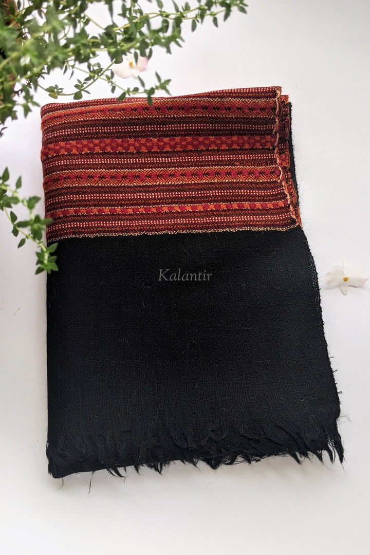 Black Colored Authentic Woollen Kullu Scarf for Men | Pure Sheep & Angora Wool Blend