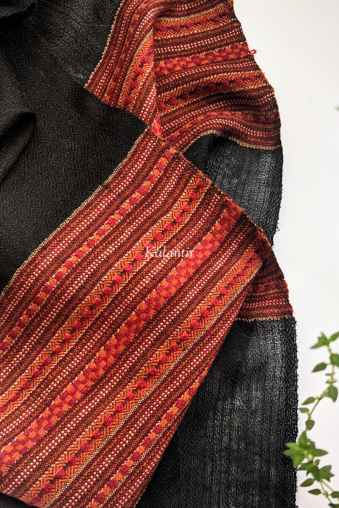 Black Colored Authentic Woollen Kullu Scarf for Men | Pure Sheep & Angora Wool Blend