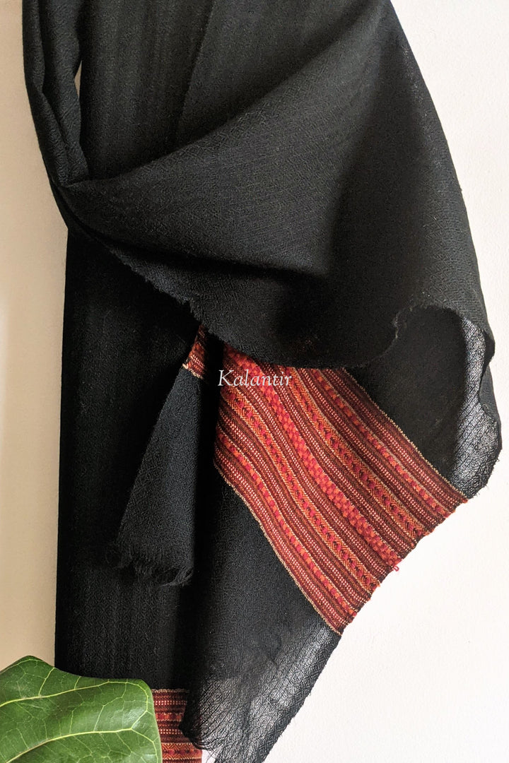 Black Colored Authentic Woollen Kullu Scarf for Men | Pure Sheep & Angora Wool Blend