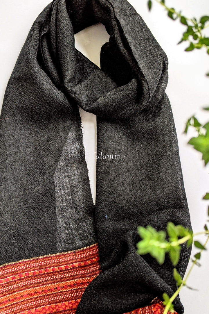 Black Colored Authentic Woollen Kullu Scarf for Men | Pure Sheep & Angora Wool Blend