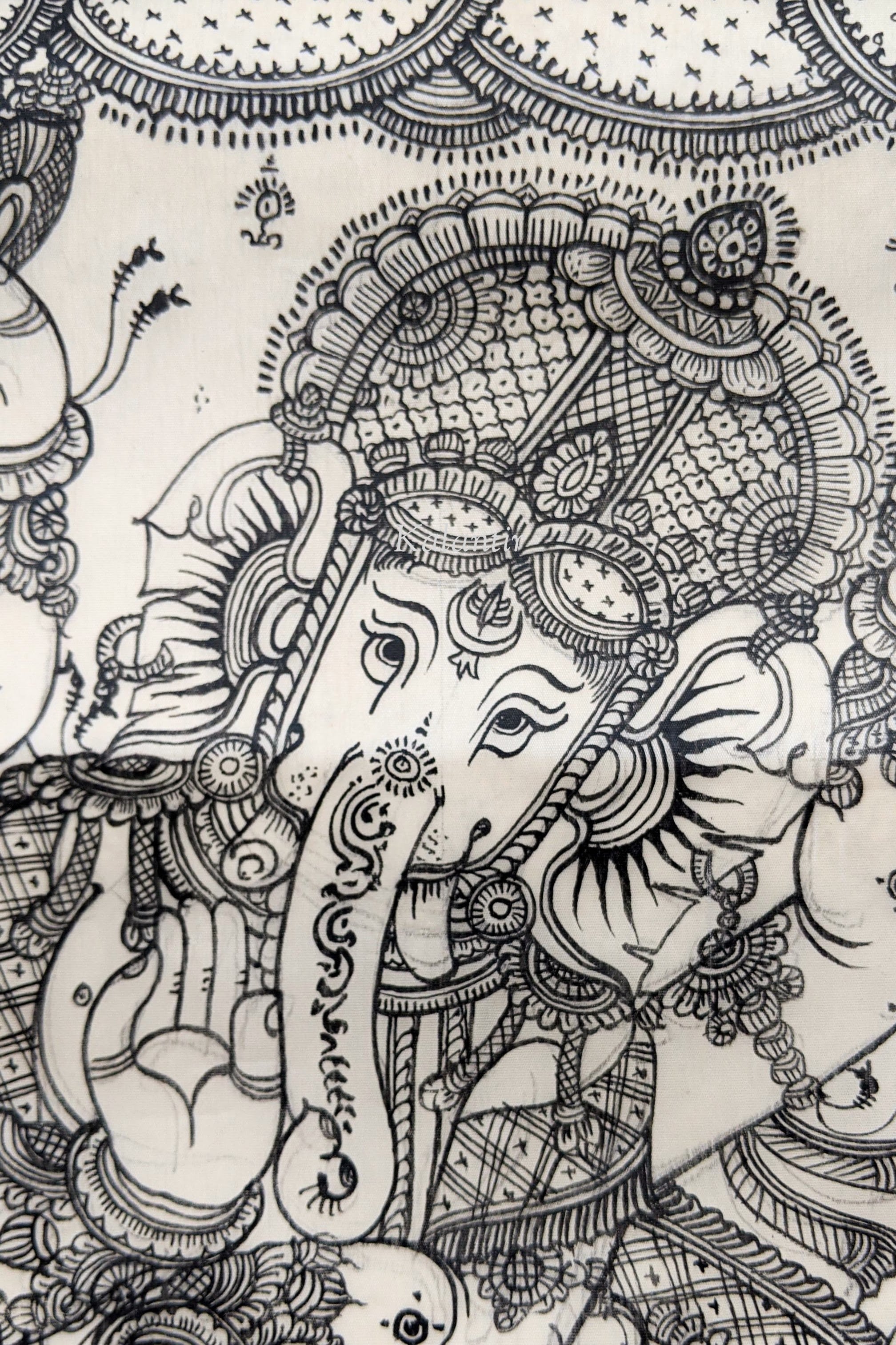 B&W Auspicious Ganesha Pattachitra Painting on Silk | Original ...