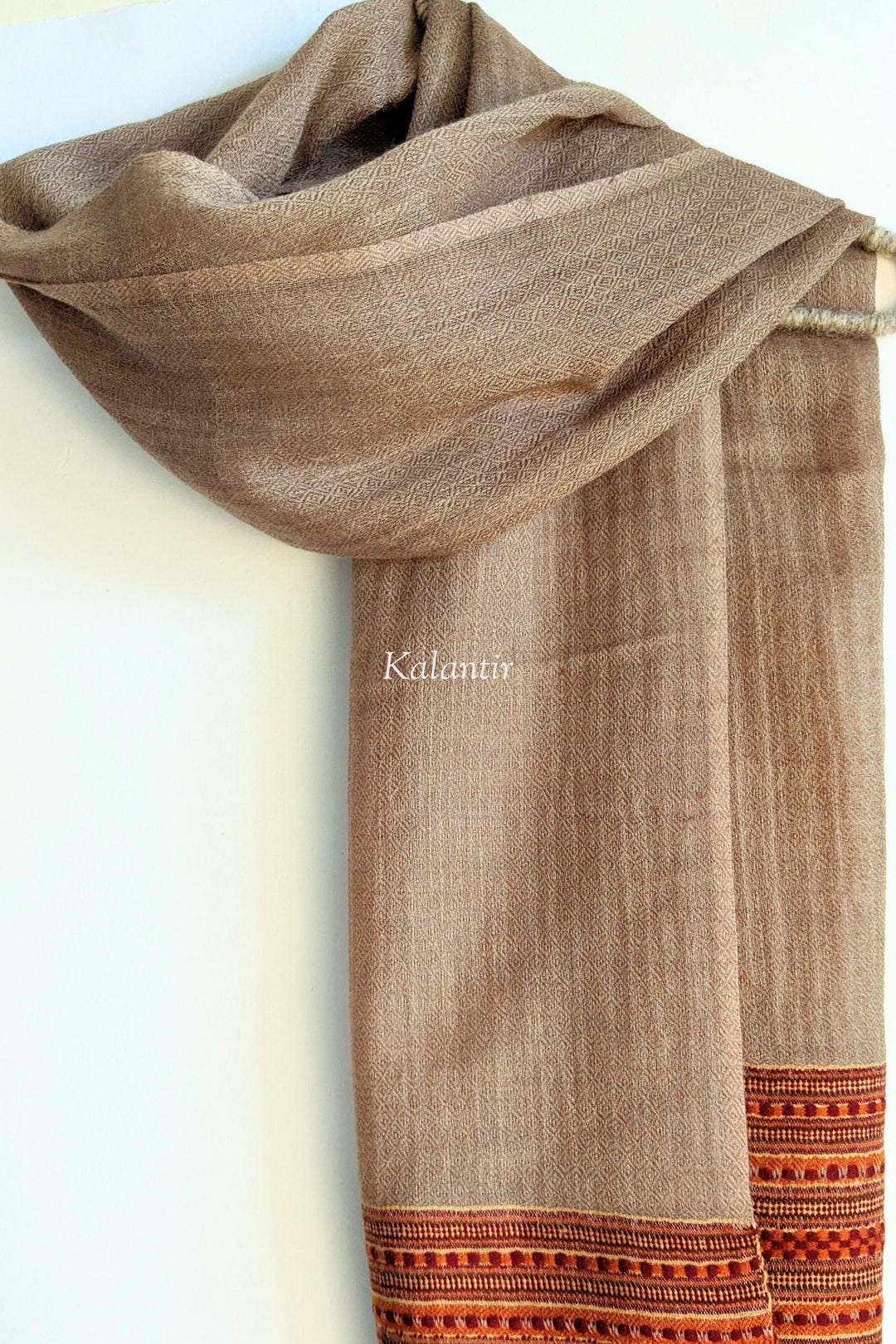 Dark Beige Colored Authentic Woollen Kullu Scarf for Men | Pure Sheep & Angora Wool Blend