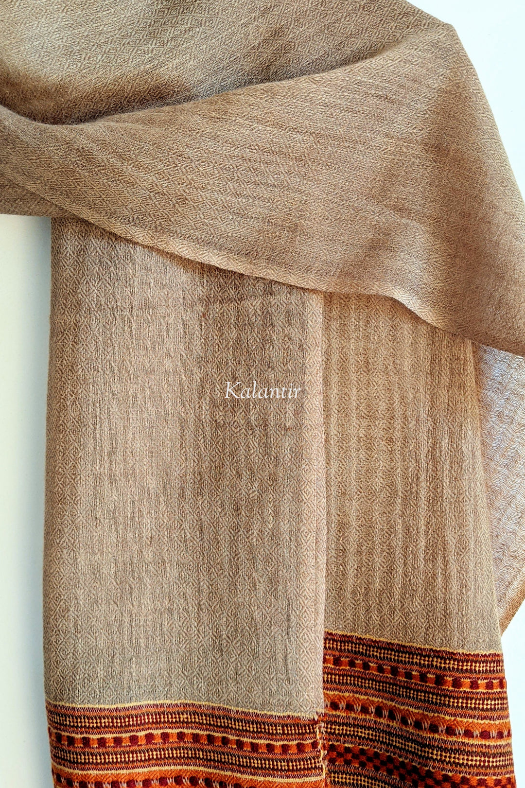 Dark Beige Colored Authentic Woollen Kullu Scarf for Men | Pure Sheep & Angora Wool Blend