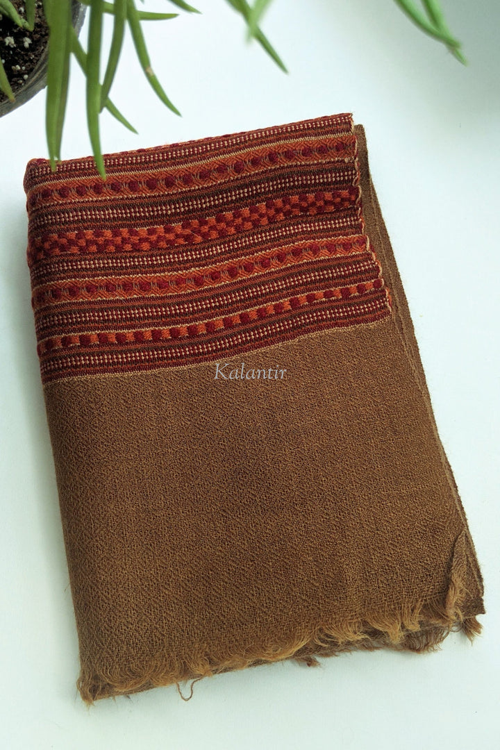 Authentic and Handwoven Mustard Brown Kullu Scarf for Men | Pure Sheep and Angora Wool Blend