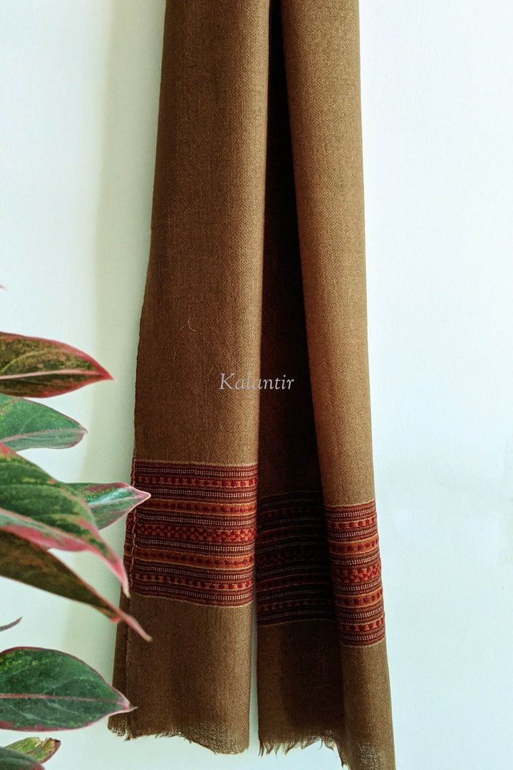 Authentic and Handwoven Mustard Brown Kullu Scarf for Men | Pure Sheep and Angora Wool Blend