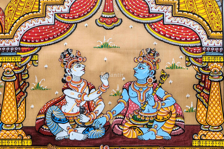 Krishna & Balram sitting on the chariot on their way to Mathura in this Pattachitra Painting from Orissa