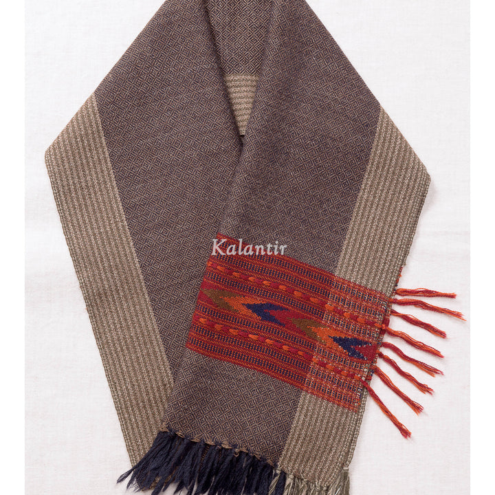 Woollen handloom Kullu scarf for men in grey and red colours.