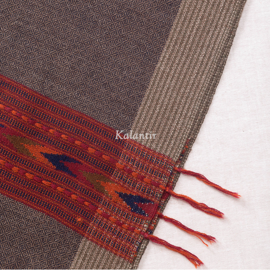 Grey colour Kullu Woollen scarf for Men with red border.